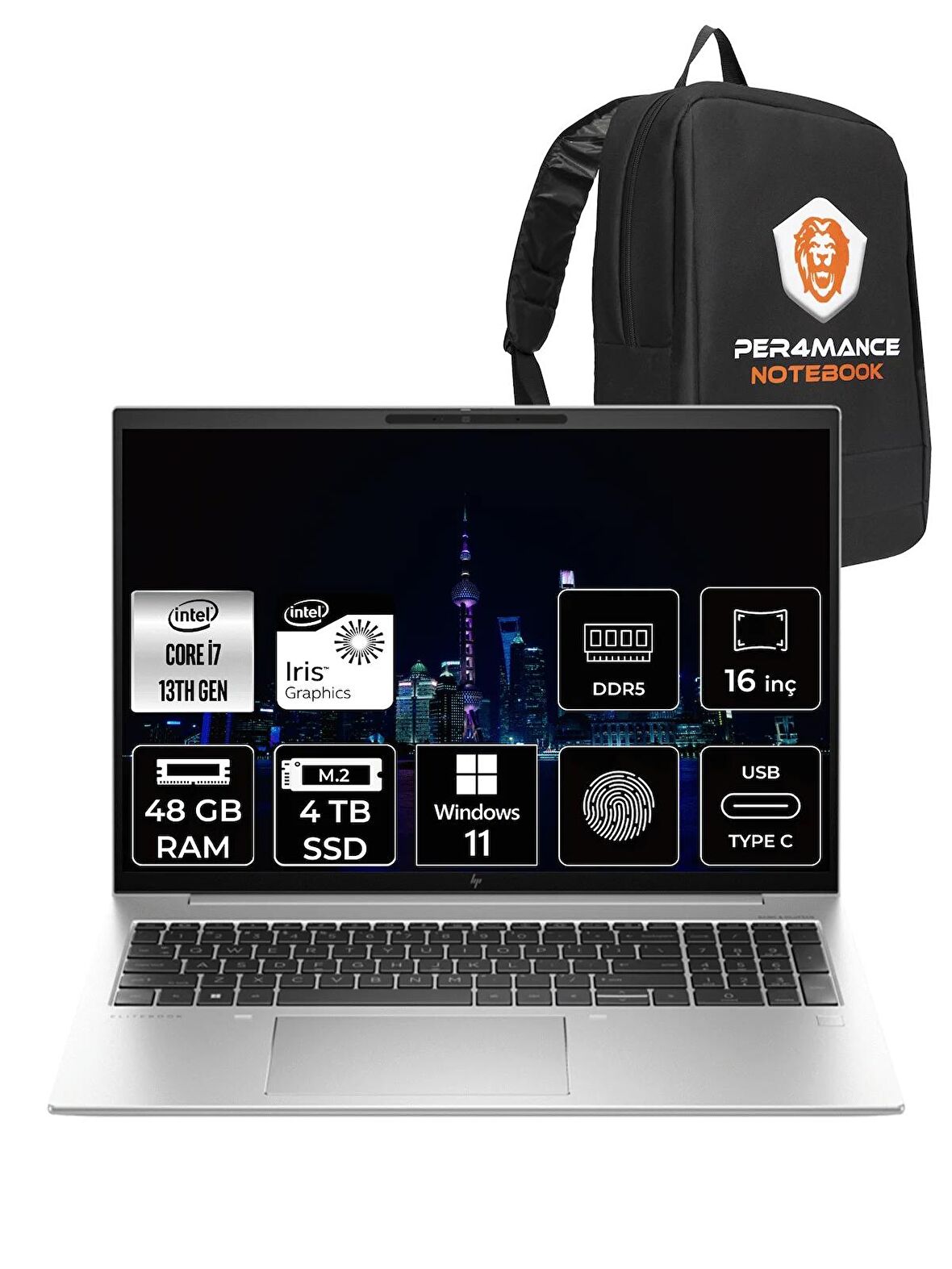 HP Elitebook 860 G10 i7 1355U 48GB RAM 4TB SSD 16'' WUXGA W11PRO 818R5EA & PER4 ÇANTA 