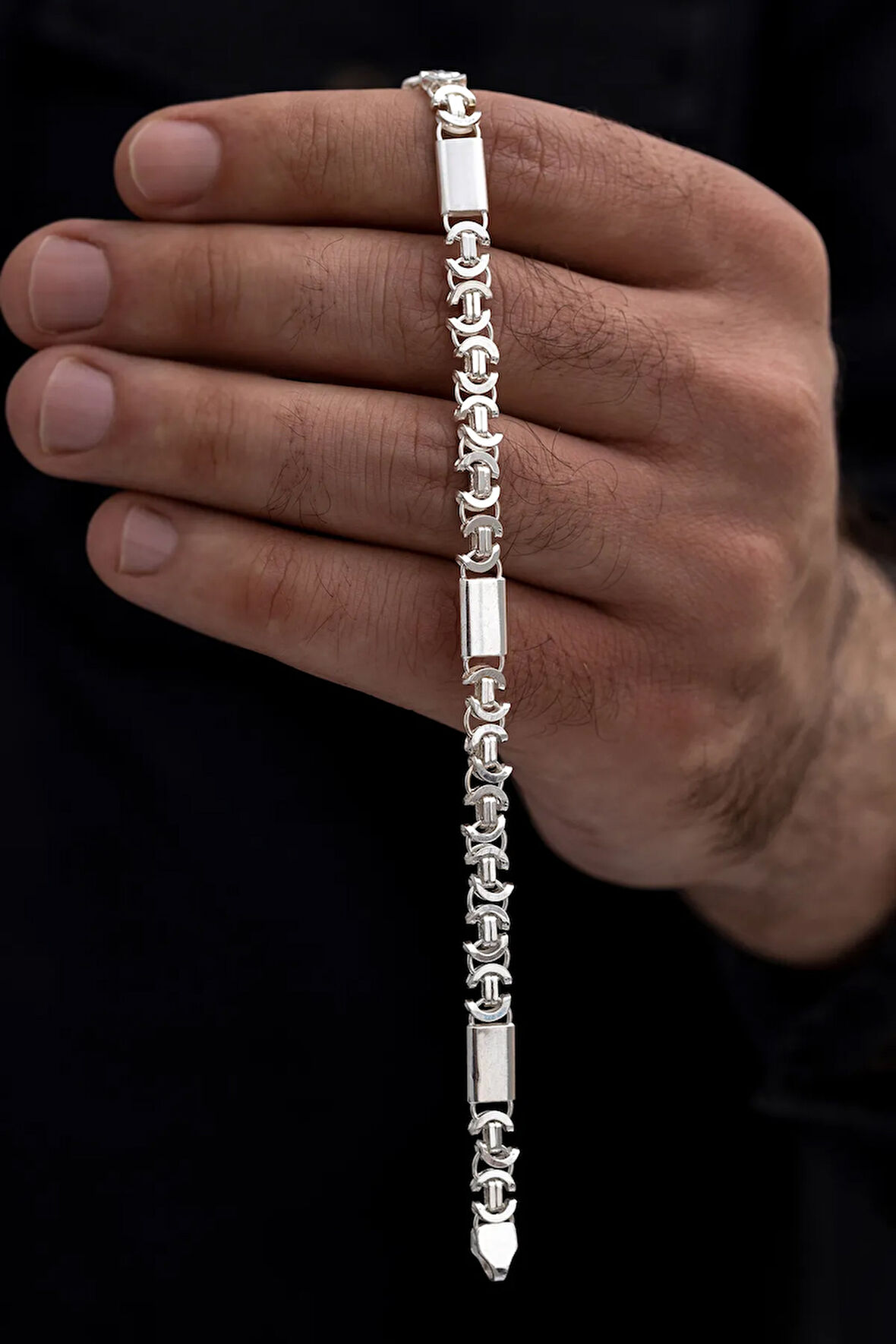 Erkek Gümüş Bileklik - 6mm Parçalı Parlak Euro Kral Gümüş Bileklik