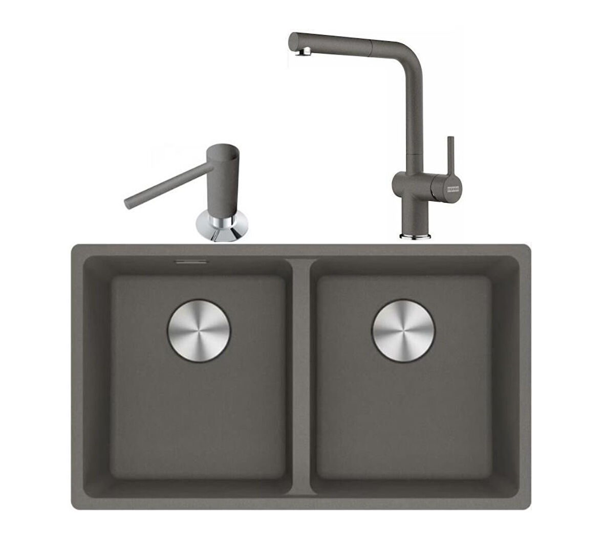 Franke Maris Mrg 120-35-35 Stone Grey Granit Eviye + Active Plus Doccia 2.0 Armatür + Comfort Sıvı Sabunluk Üçlü Set 