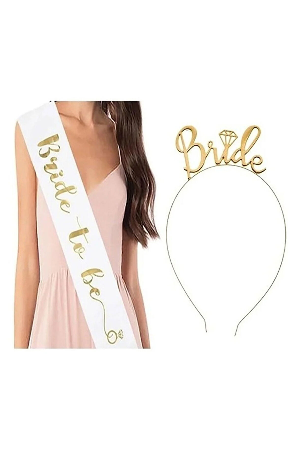 Çıtıpıtıstore Bride To Be Gelin Kuşağı Bride To Be Metal Taç Seti Altın Renk