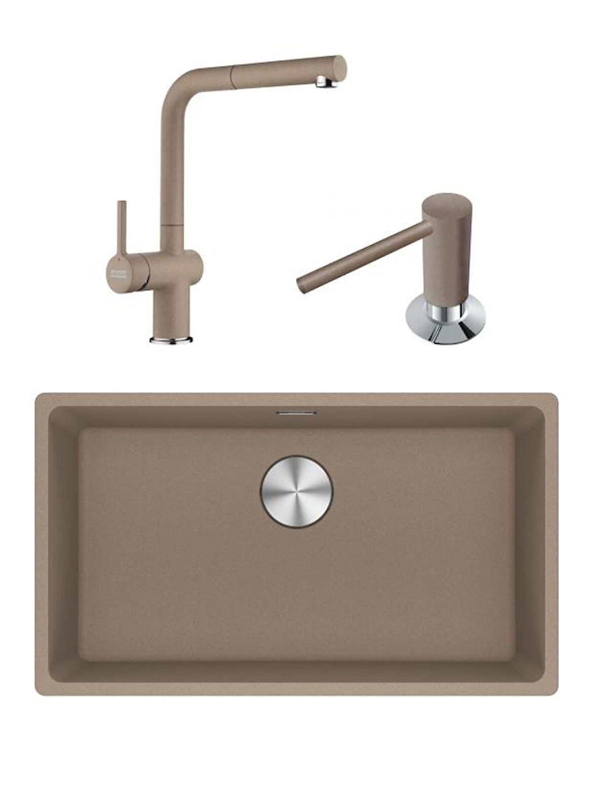 MRG 110-72 Eviye, Active Plus Spiralli Armatür, Sıvı Sabunluk Oyster Üçlü Set