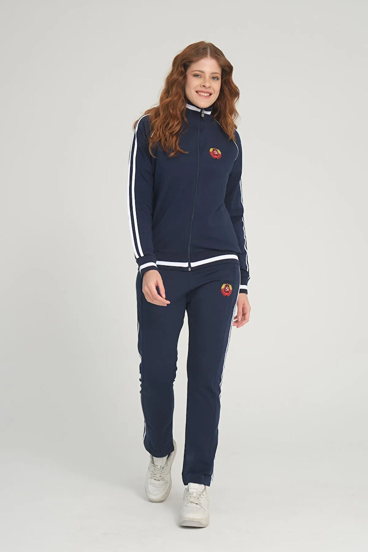 Kadın Fermuarlı Uzun Kol Cepli Dik Yaka Lacivert Eşofman Takımı - 7663