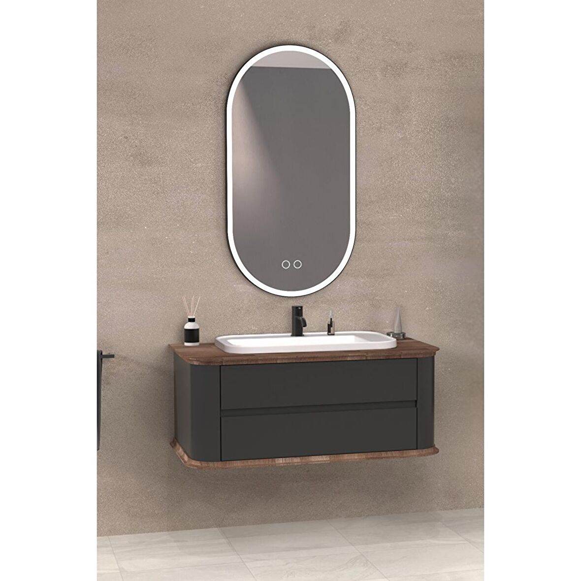 PIER 100 CM BEYAZ LAVABOLU BANYO DOLABI ANTRASİT / KAYIN 
