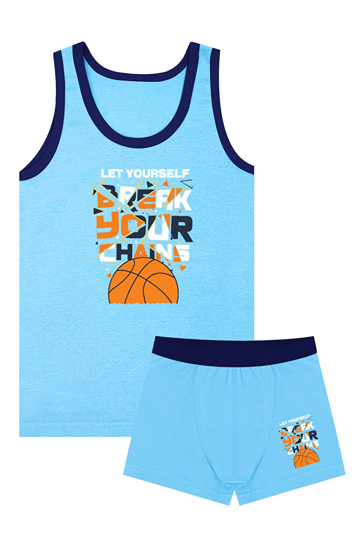 Öts Erkek Çocuk Atlet Boxer Likralı Lacivert Basketbol (%96 Pamuk - %4 Elastan)