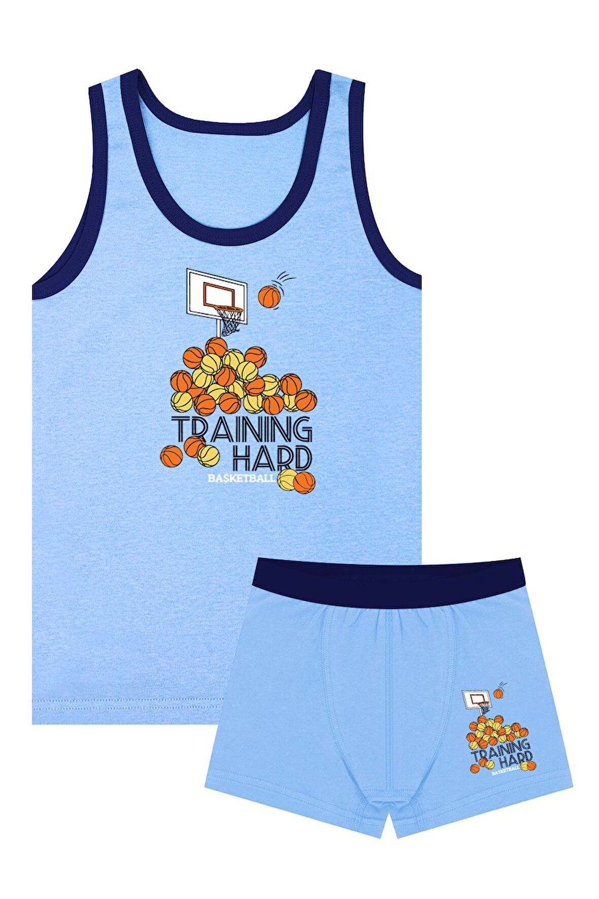 Öts Erkek Çocuk Atlet Boxer Likralı Mavi Basketbol (%96 Pamuk - %4 Elastan)