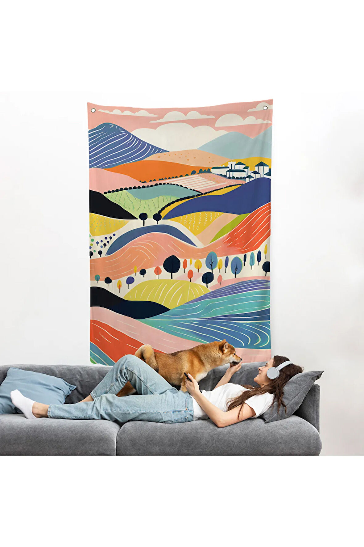 Pastel Tonlardaki Minimalist Duvar Örtüsü-7670