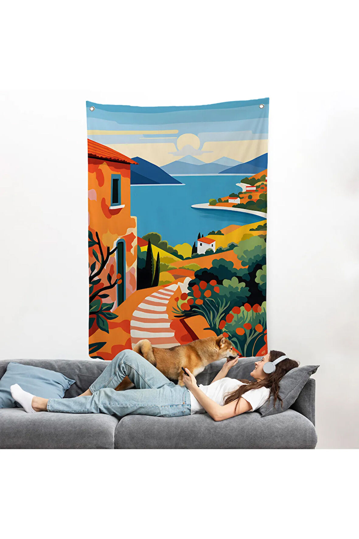 Pastel Minimalist Deniz Manzarası Duvar Örtüsü-7672