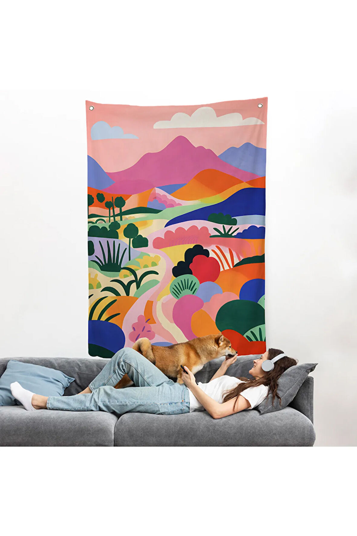 Pastel Minimalist Manzara Duvar Örtüsü-7673