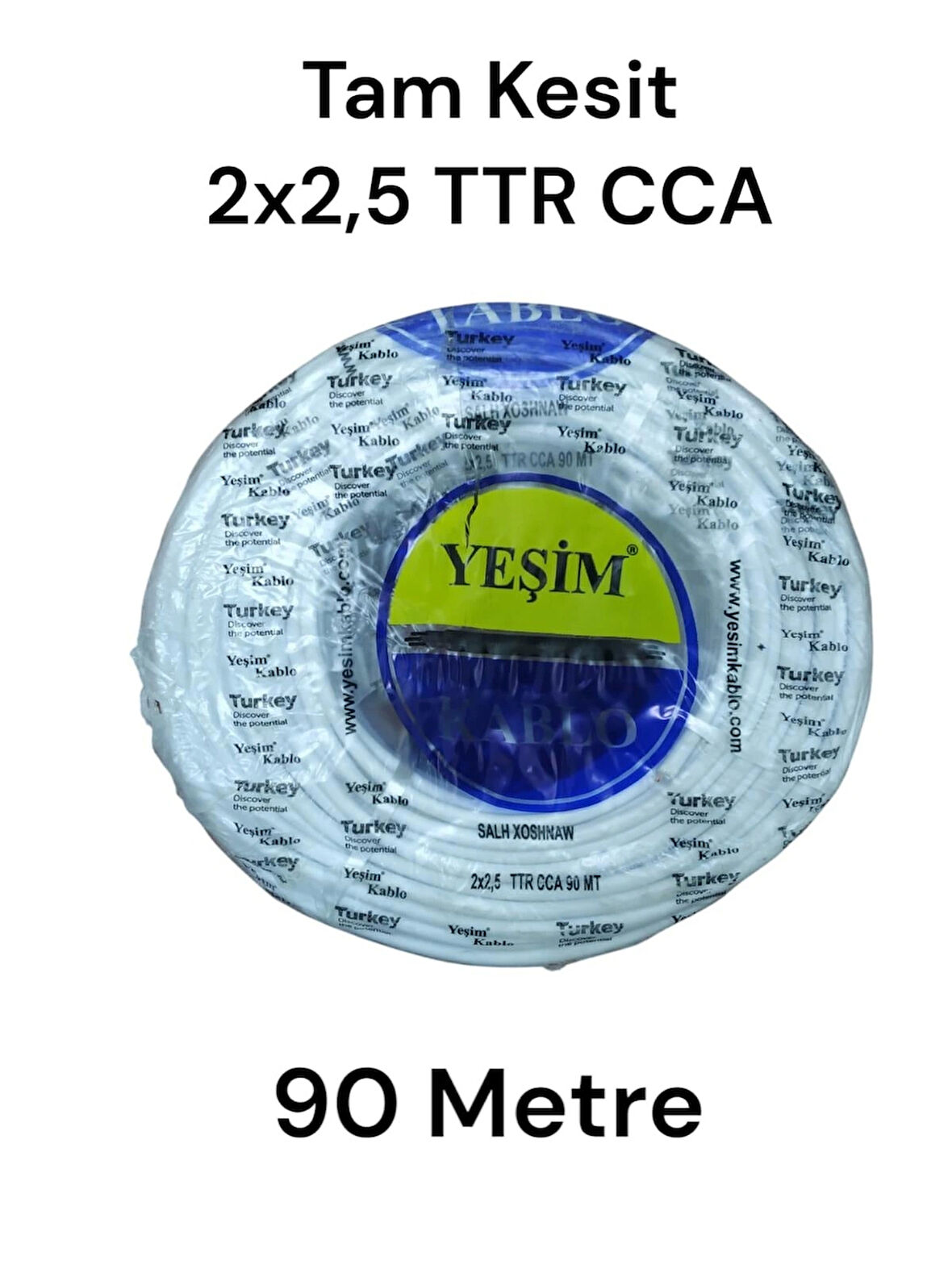 Yeşim Kablo Tam Kesit 2 x2.5 TTR CCA Kablo Beyaz Renk 90 Metre