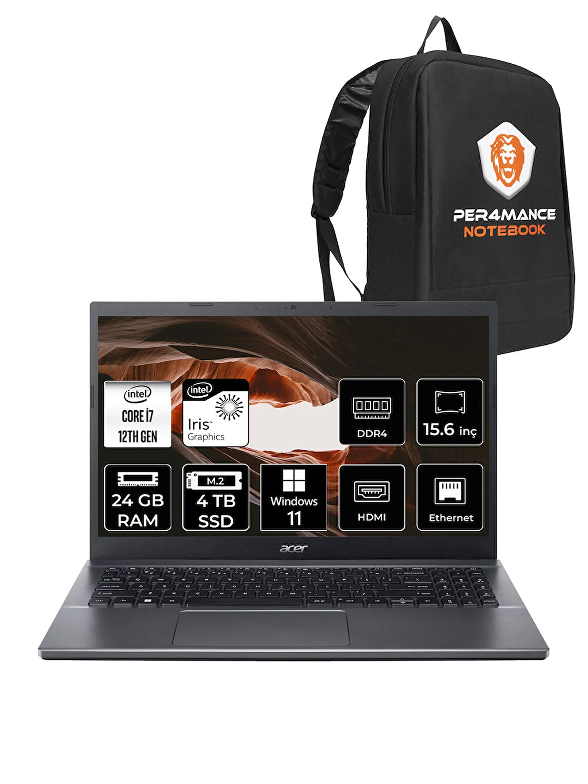 Acer Extensa 15 EX215-55 i7-1255U 24GB RAM 4TB SSD 15.6'' FHD W11P Dizüstü Bilgisayar & PER4 ÇANTA