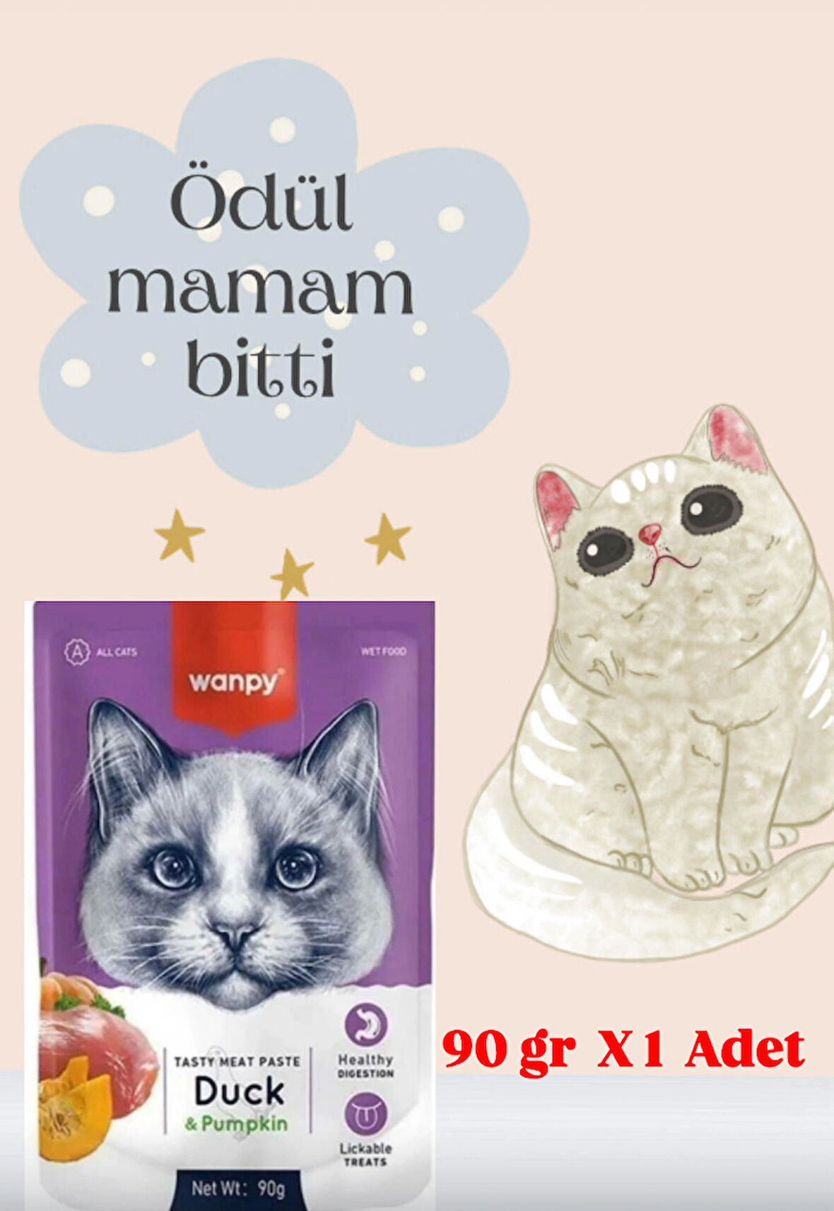 WANPY Ördekli & Balkabaklı Sıvı Kedi Ödül Maması 90 g X 1 Adet SK:2026