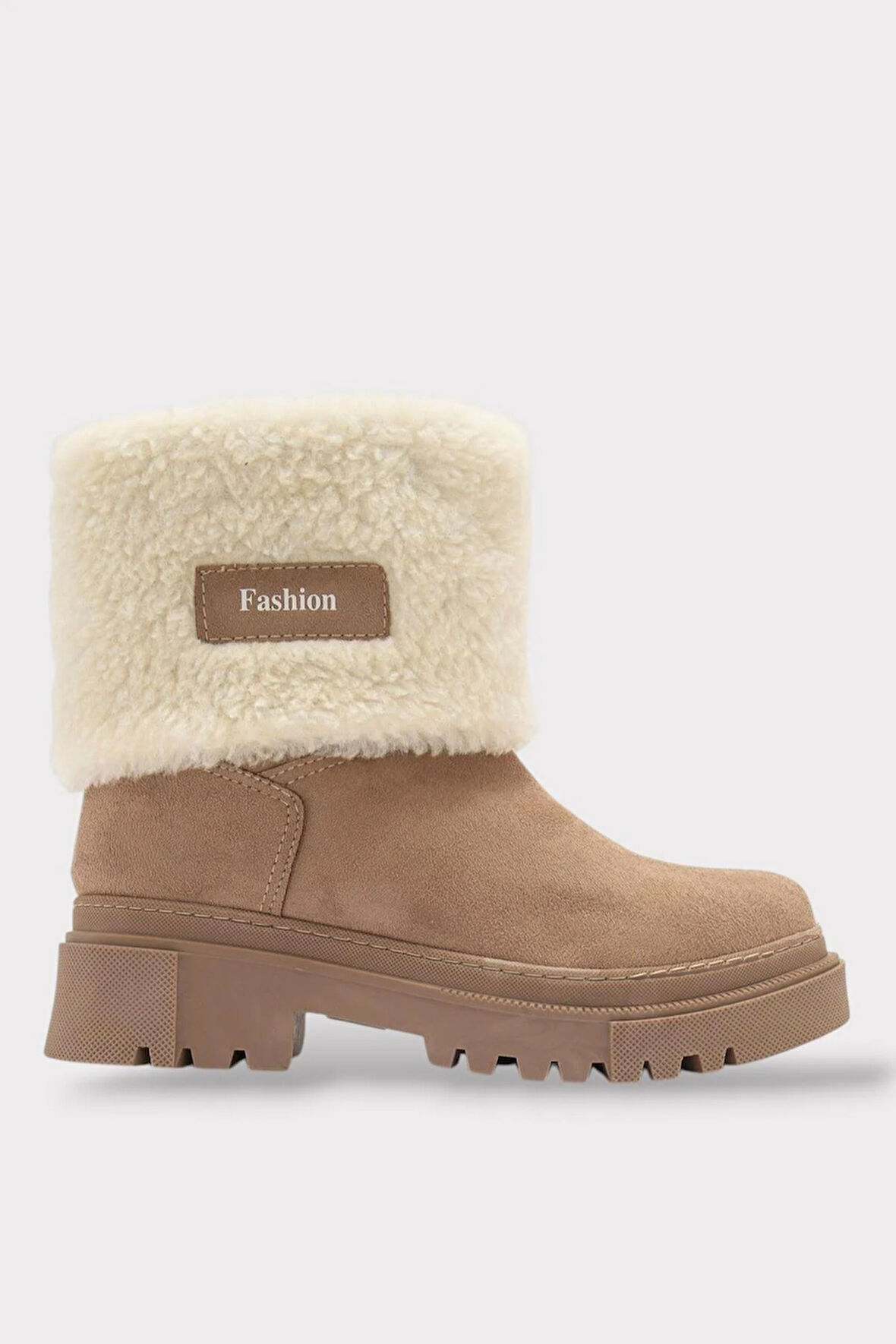 Kalın Taban Süet Kürklü Kadın Bot BEJ