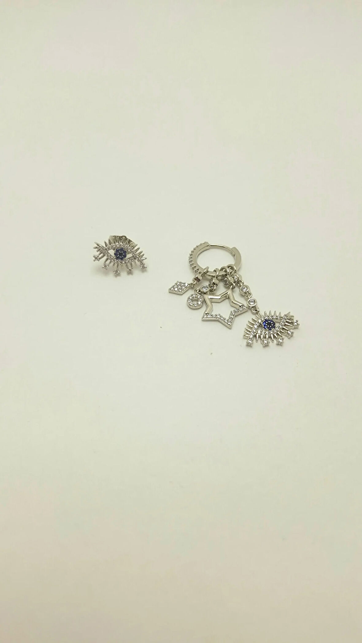 Boncuklu Charm Silver Çelik Küpe Seti