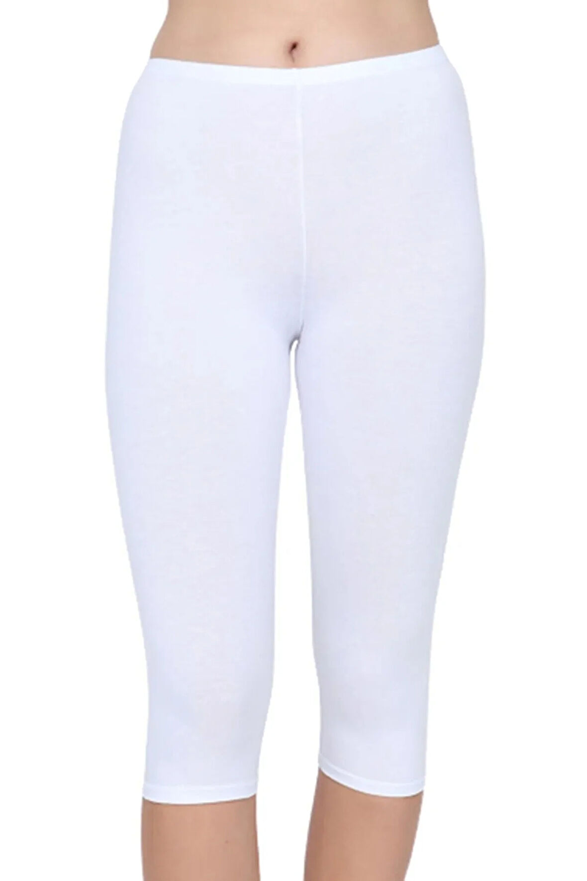 12'li Paket Kadın Kapri Tayt Elastan Beyaz 11002
