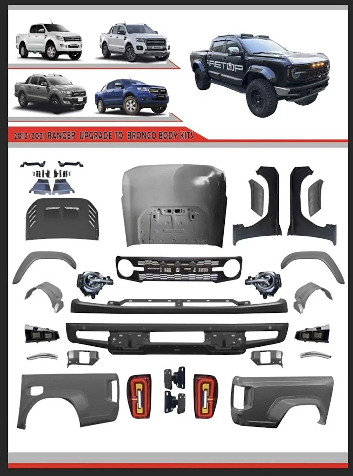 AUTOGP  Ford ranger t6 t7 t8 bronco body kit tampon seti komple