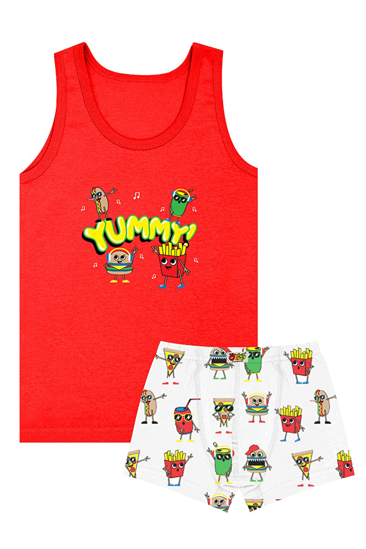 Öts Erkek Çocuk Atlet Boxer Likralı Kırmızı Yummy (%96 Pamuk - %4 Elastan)