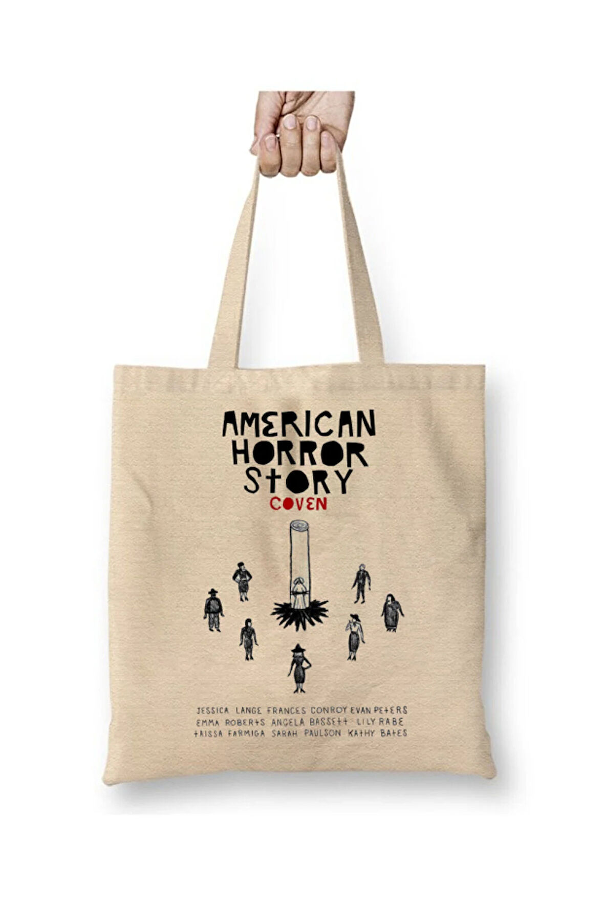 American Horror Story Beyaz Bez Çanta Uzun Saplı Alışveriş Çantası Plaj Çantası