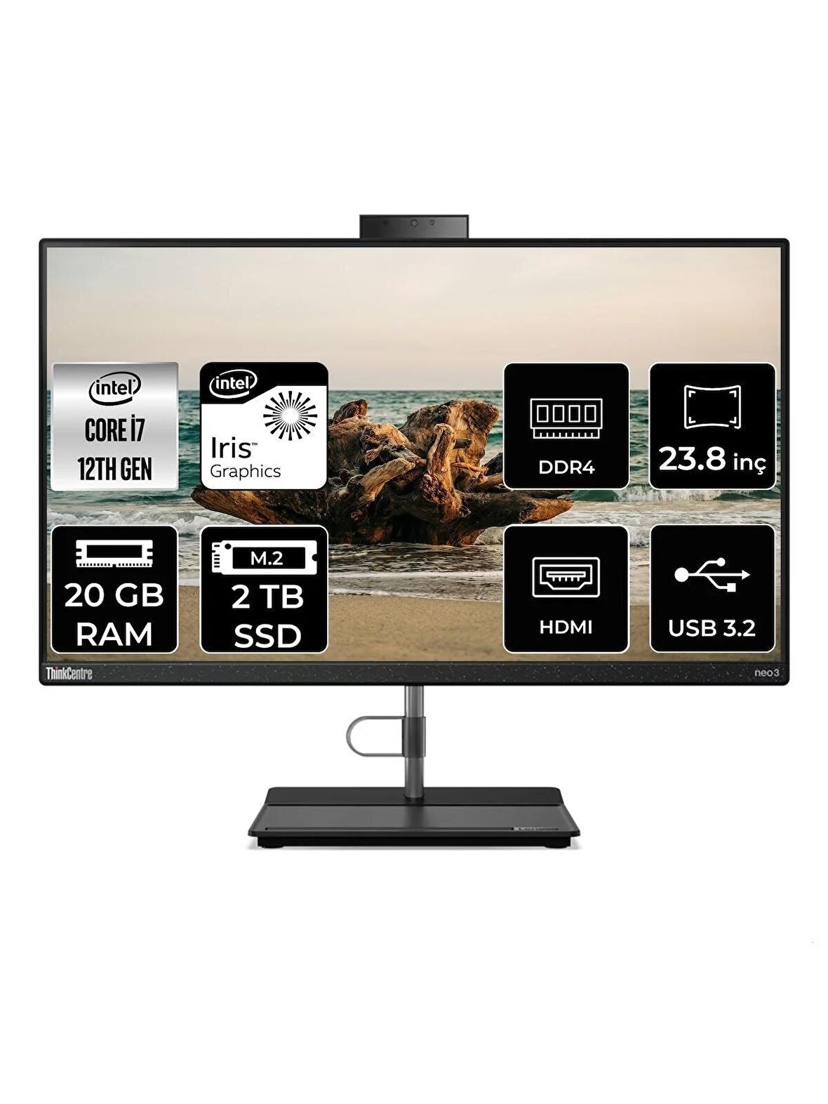 LENOVO THİNKCENTRE NEO 30A i7 1260P 20GB RAM 2TB SSD 23.8" FHD FDOS ALL IN ONE PC 12B0008JTX