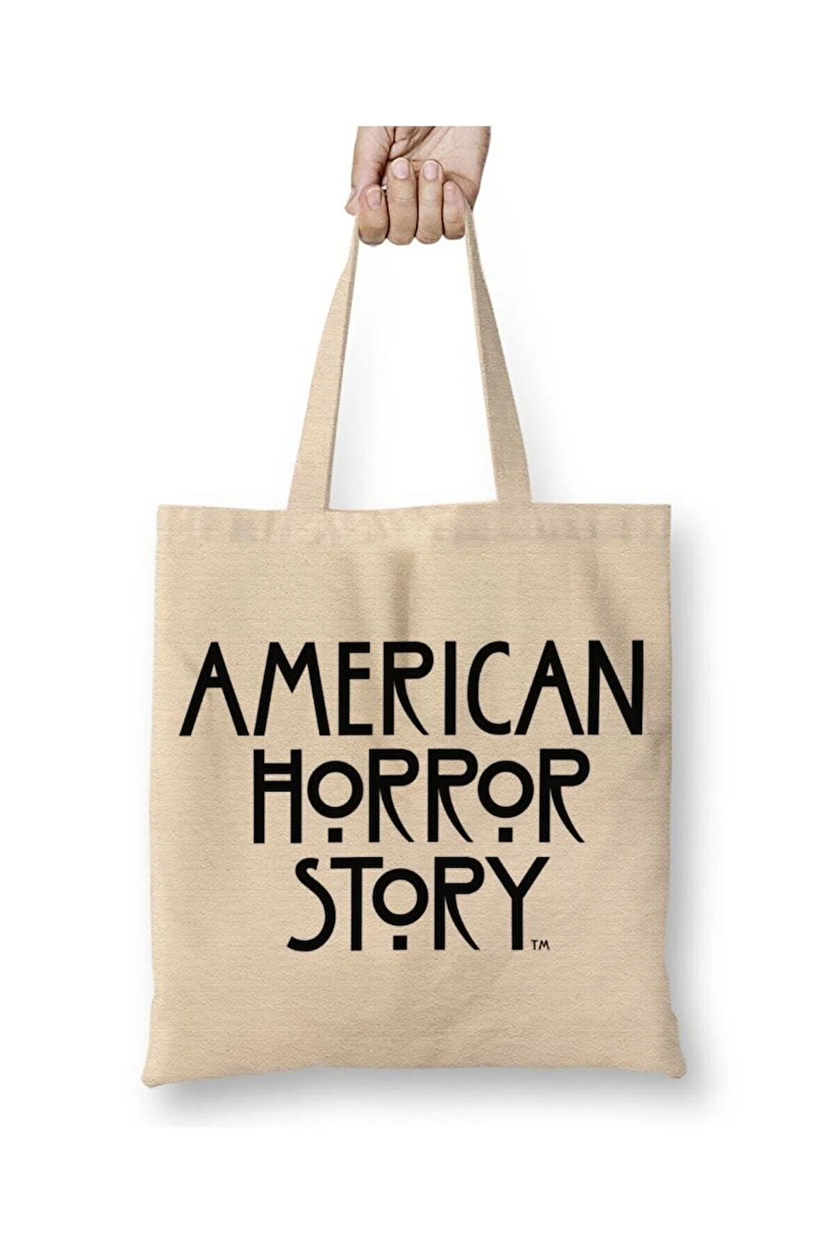 American Horror Story Beyaz Bez Çanta Uzun Saplı Alışveriş Çantası Plaj Çantası