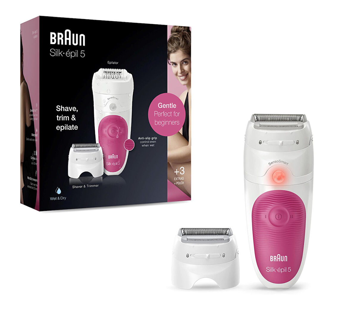 Braun Silk-épil 5 5600 SensoSmart, Kablosuz, Islak&Kuru, 3 Ek Parçalı, 2'si 1 Arada Epilatör