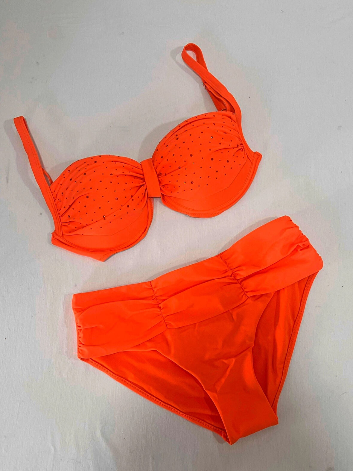Kadın Turuncu Taş İşlemeli Astarlı Büyük Beden Bikini Takımı HZL25S-LC01