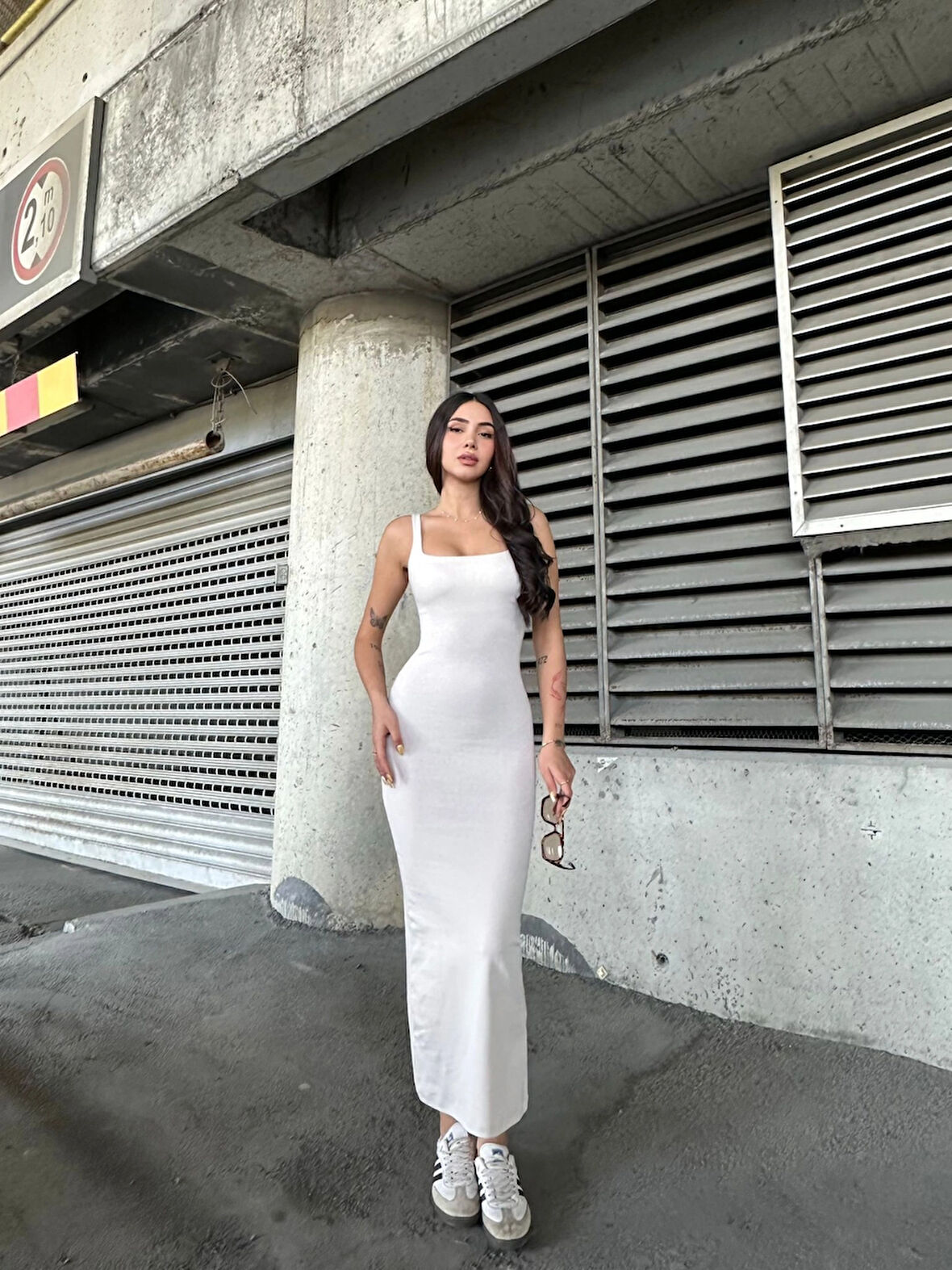 Kadın Taş Askılı Kare Yaka Midi Elbise HZL25S-ZK11621