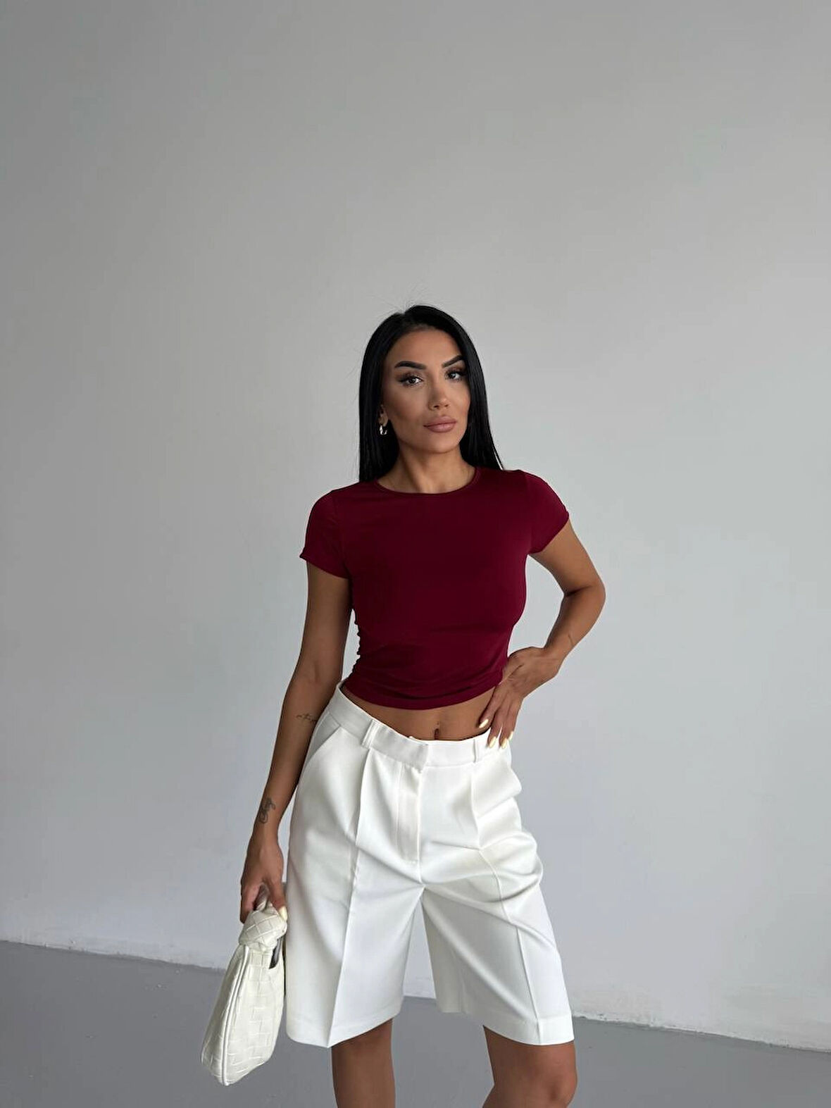 Kadın Bordo Bisiklet Yaka Sandy Bluz HZL25S-FRY123191