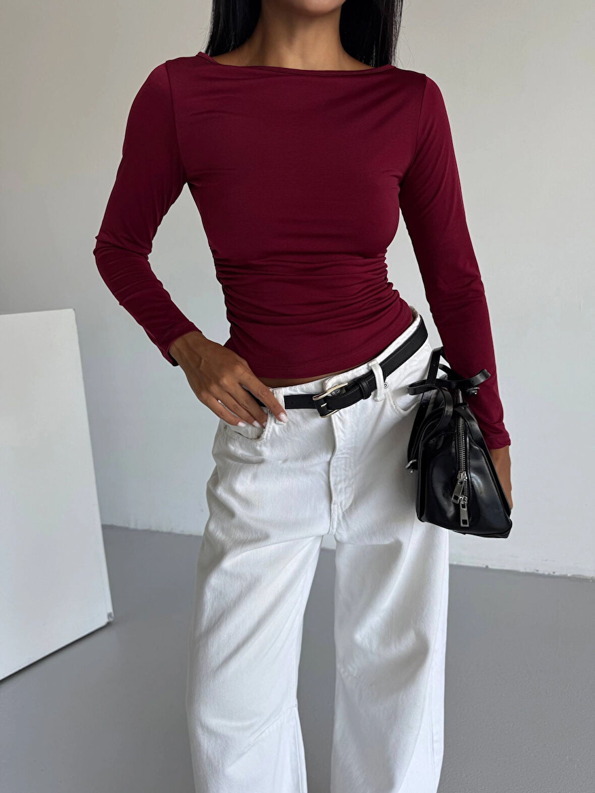 Kadın Bordo Uzun Kollu Sany Bluz HZL25S-FRY123351