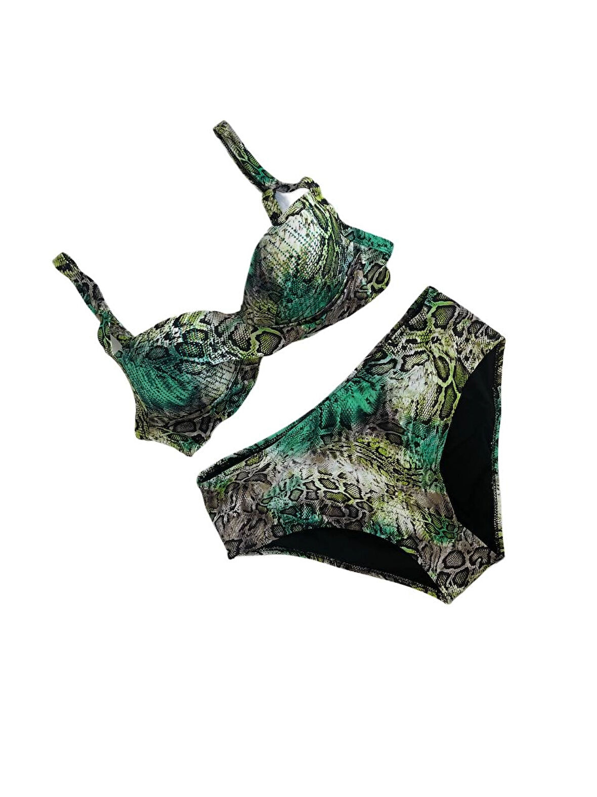 Kadın Yeşil Leopar Desenli Astarlı Büyük Beden Bikini Takımı HZL25S-LC25006
