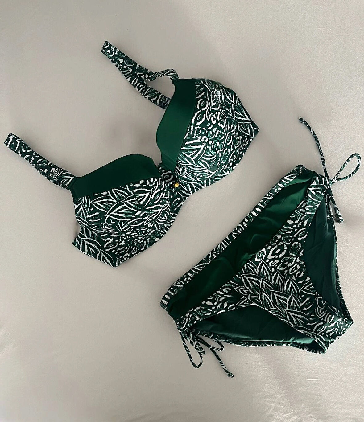 Kadın Yeşil Beyaz Desenli Büyük Beden Astarlı Bikini Takım HZL25S-LC4006