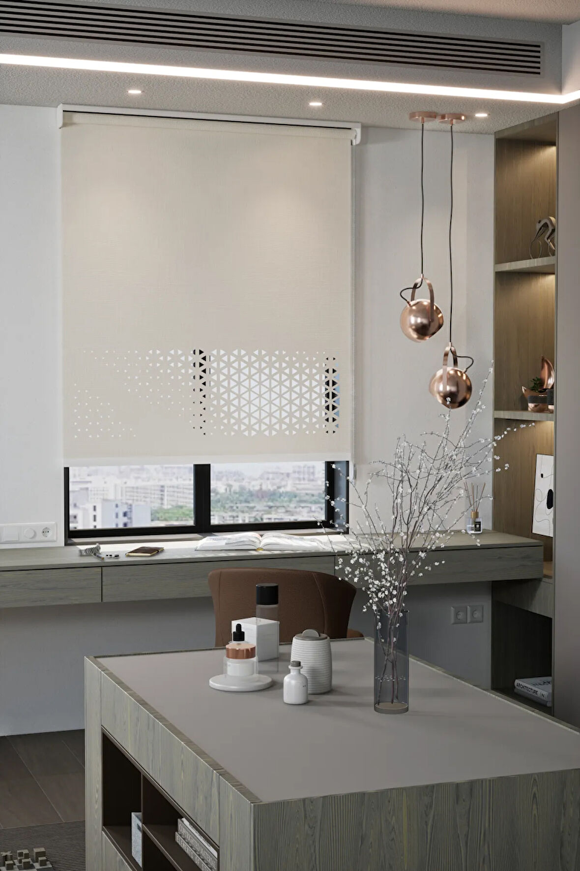 Lazer Kesim Mat Stor Perde, Lazer Kesimli Modern Serisi, M-1002 Ekru Renk