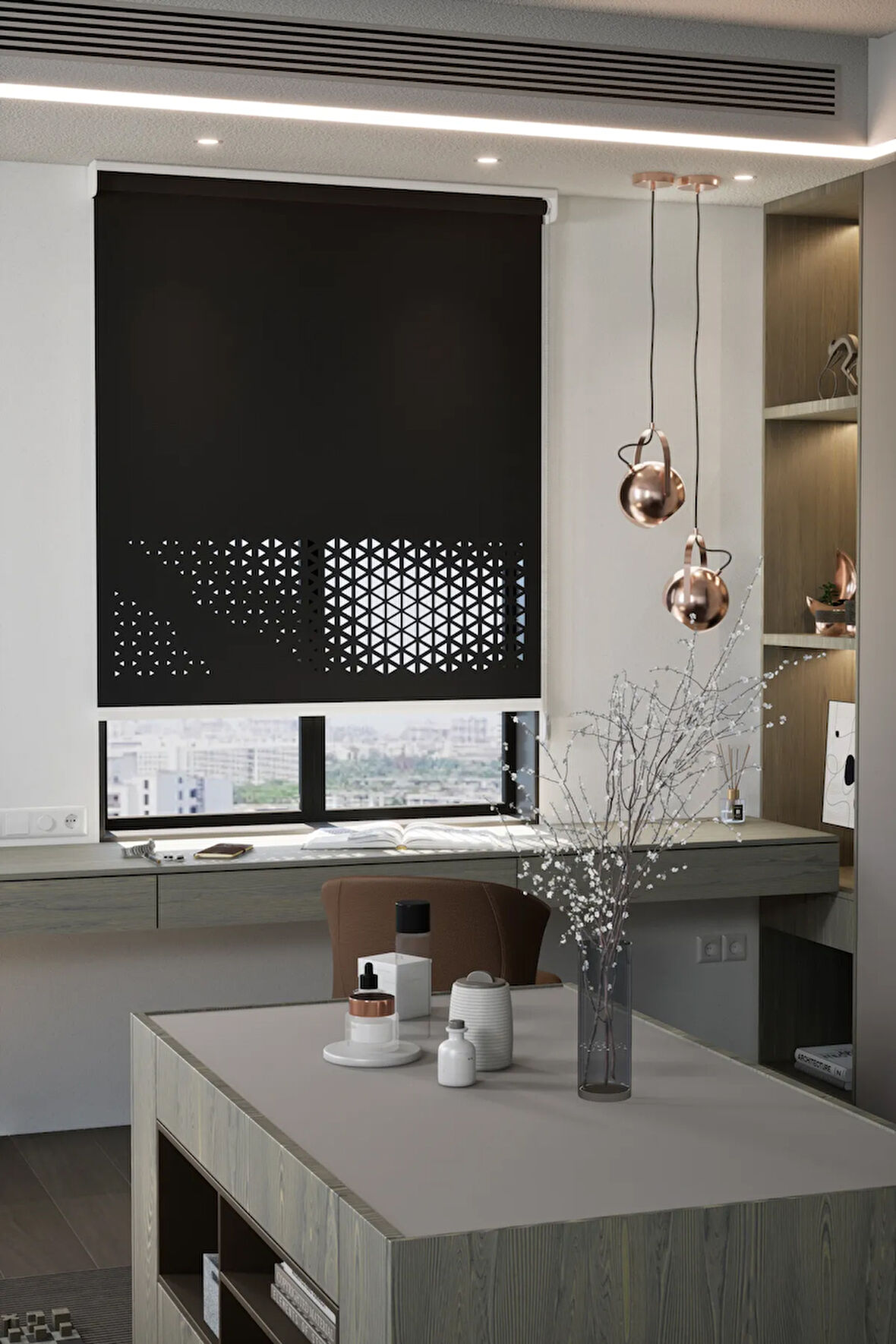 Lazer Kesim Mat Stor Perde, Lazer Kesimli Modern Serisi, M-1008 Siyah Renk