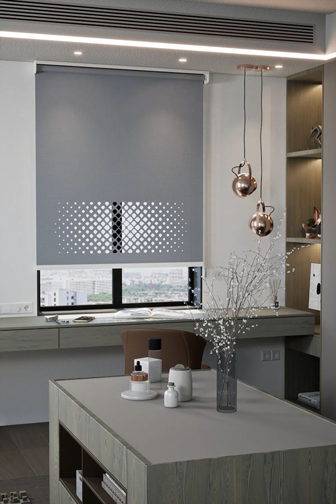 Lazer Kesim Mat Stor Perde, Lazer Kesimli Modern Serisi, M-2004 Antrasit Renk