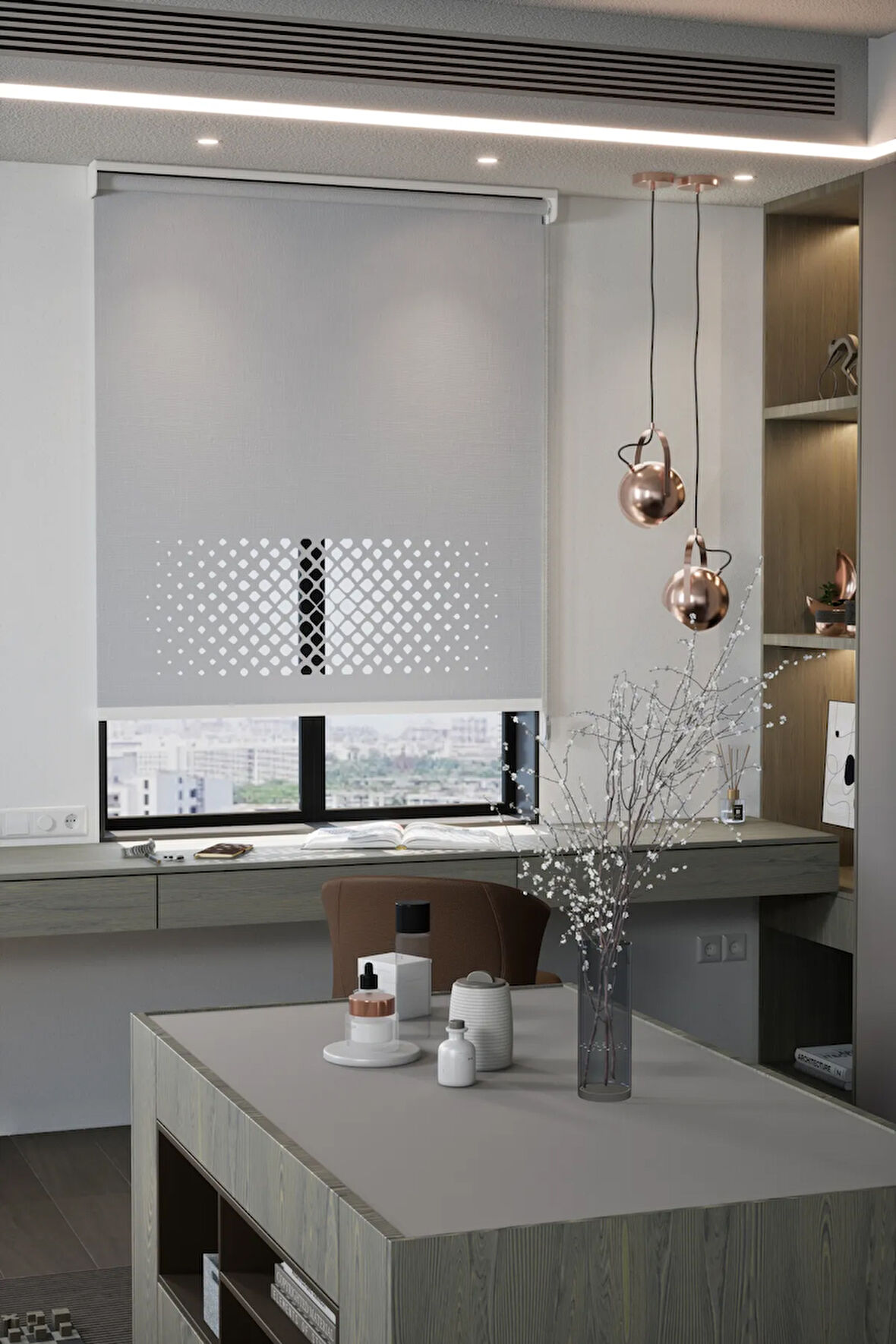 Lazer Kesim Mat Stor Perde, Lazer Kesimli Modern Serisi, M-2005 Gri Renk
