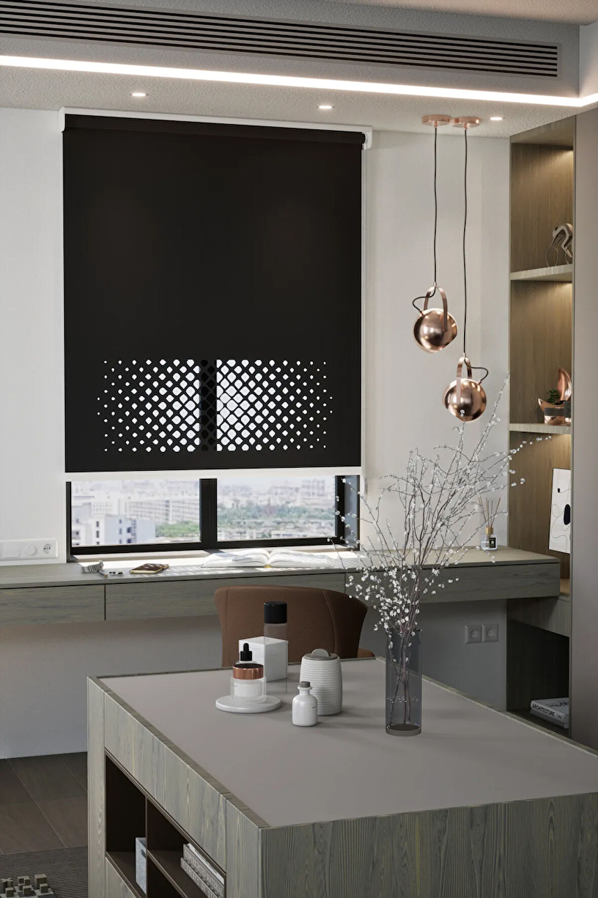 Lazer Kesim Mat Stor Perde, Lazer Kesimli Modern Serisi, M-2008 Siyah Renk