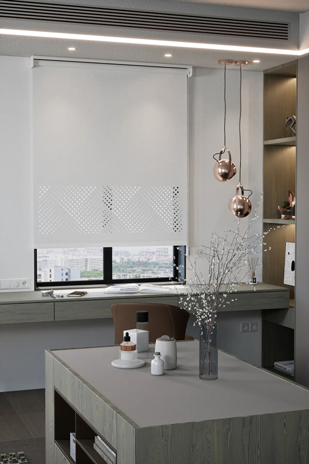 Lazer Kesim Mat Stor Perde, Lazer Kesimli Modern Serisi, M-3001 Beyaz Renk