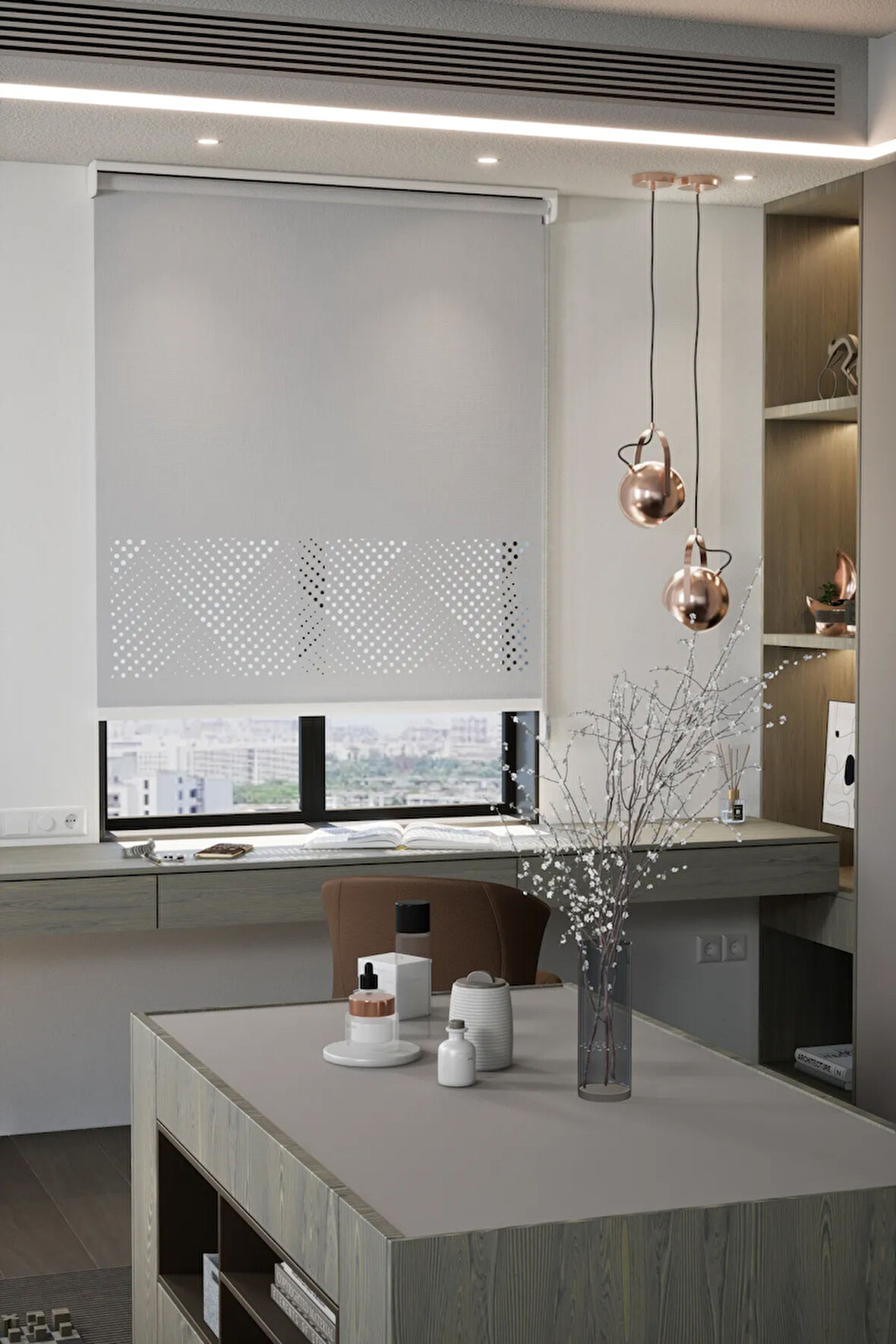 Lazer Kesim Mat Stor Perde, Lazer Kesimli Modern Serisi, M-3005 Gri Renk