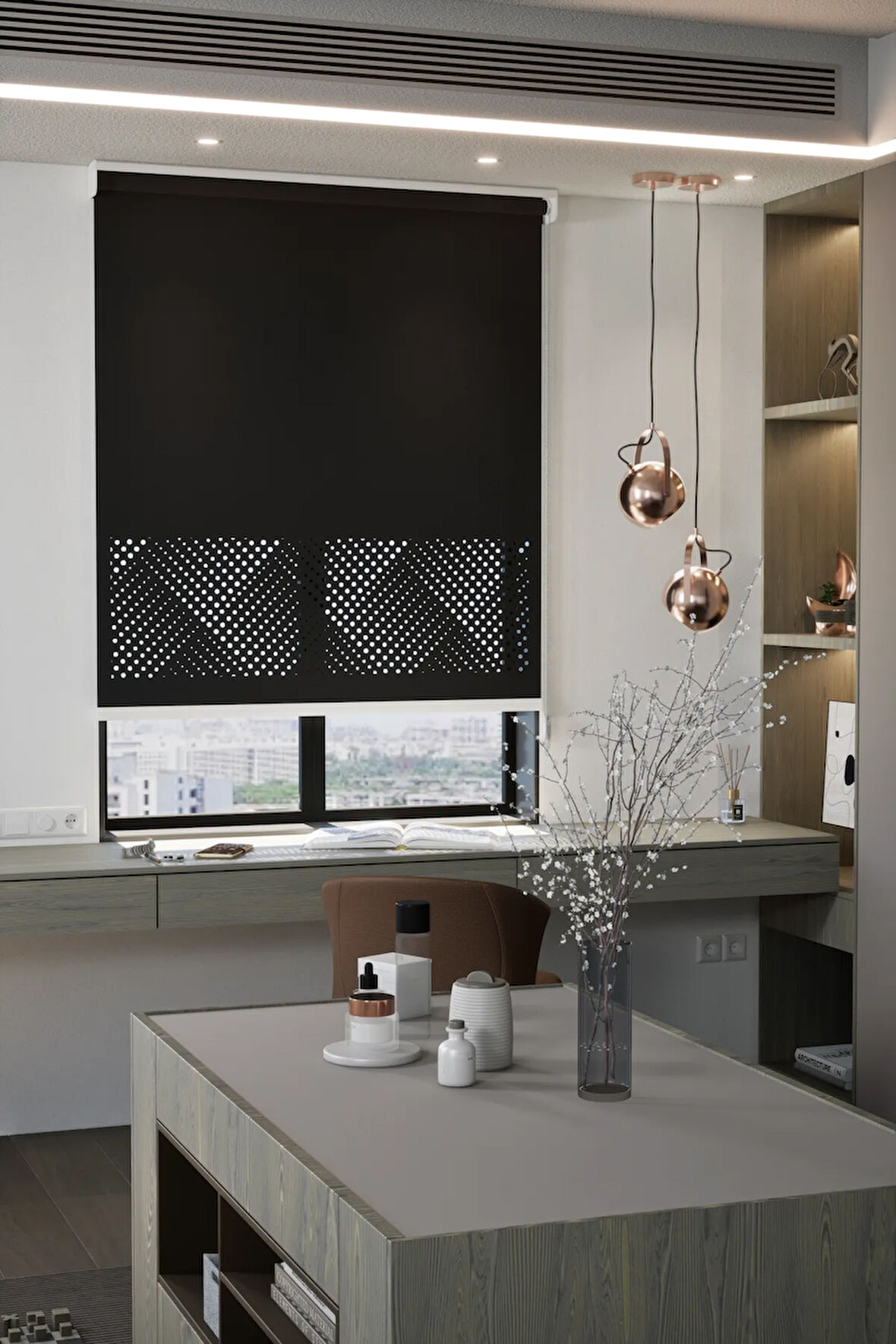 Lazer Kesim Mat Stor Perde, Lazer Kesimli Modern Serisi, M-3008 Siyah Renk