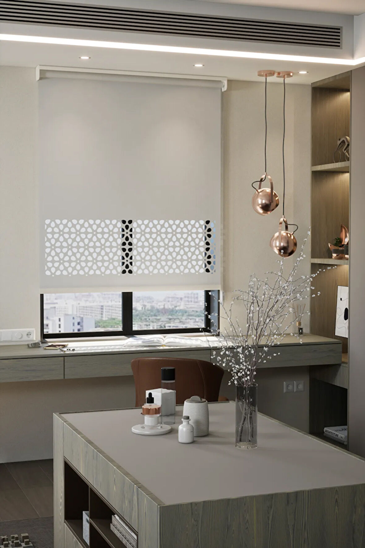 Lazer Kesim Mat Stor Perde, Lazer Kesimli Modern Serisi, M-4001 Beyaz Renk