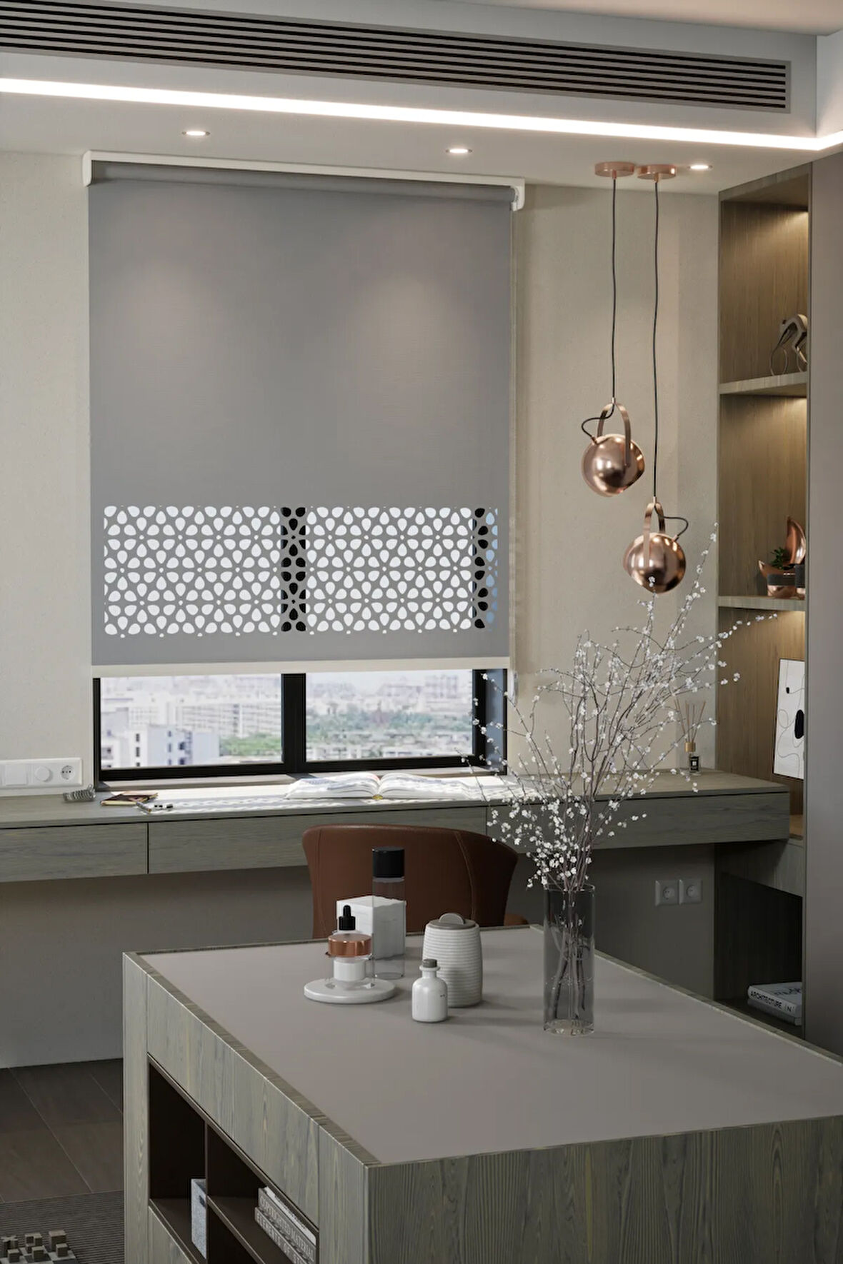 Lazer Kesim Mat Stor Perde, Lazer Kesimli Modern Serisi, M-4005 Gri Renk