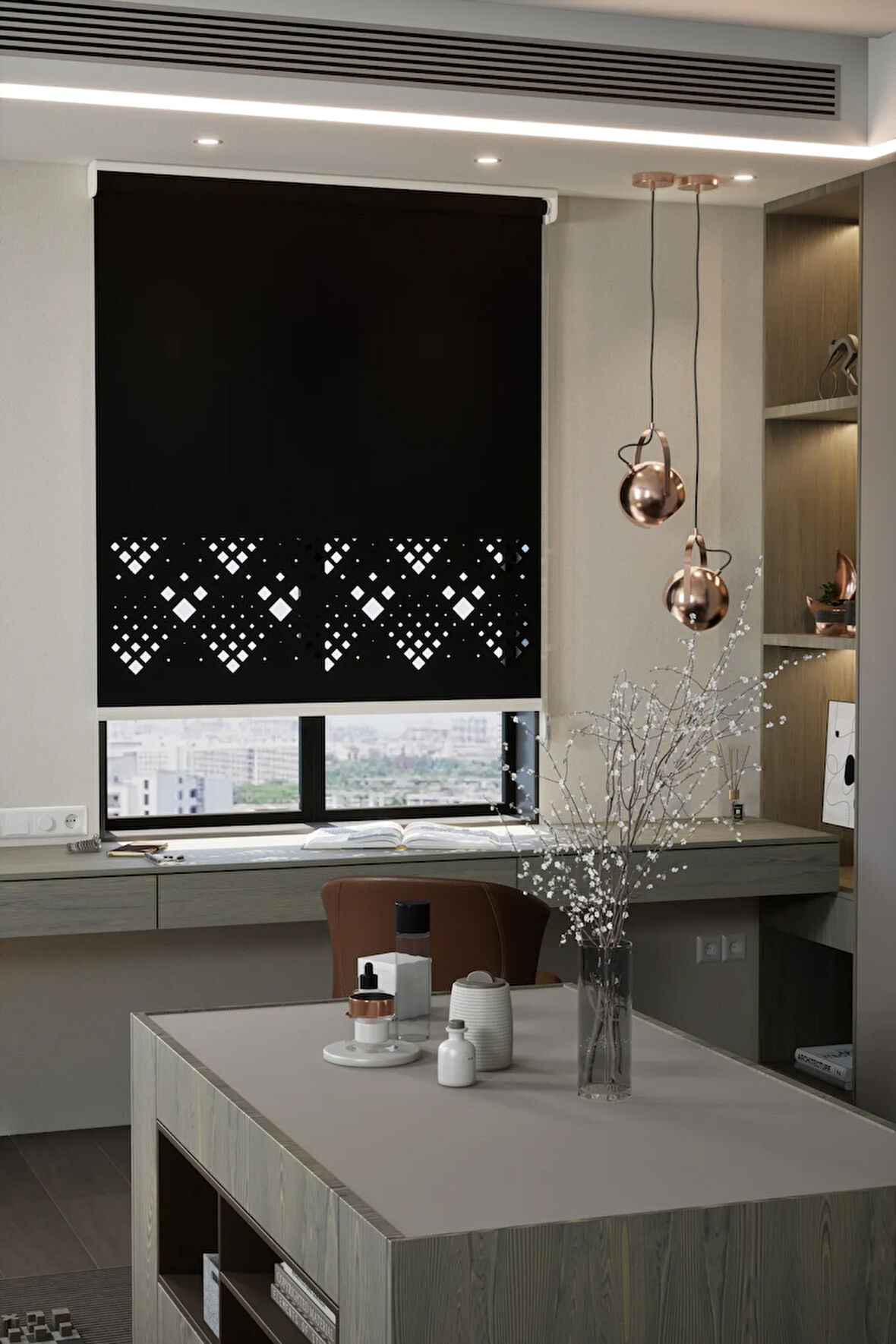 Lazer Kesim Mat Stor Perde, Lazer Kesimli Modern Serisi, M-5008 Siyah Renk