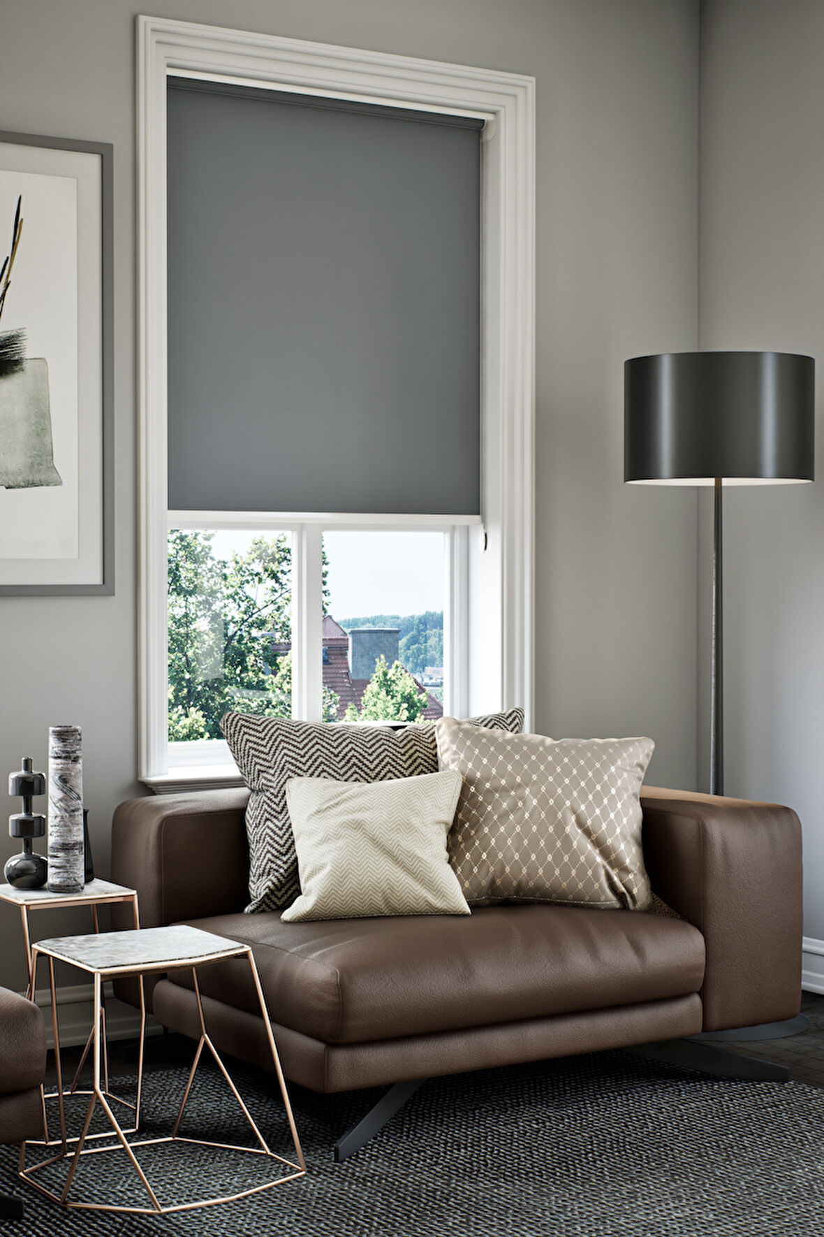 Lazer Kesim Mat Stor Perde, Lazer Kesimli Klasik Serisi, C-1004 Antrasit Renk