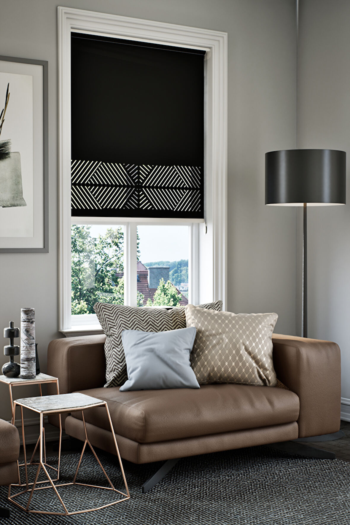 Lazer Kesim Mat Stor Perde, Lazer Kesimli Klasik Serisi, C-2008 Siyah Renk