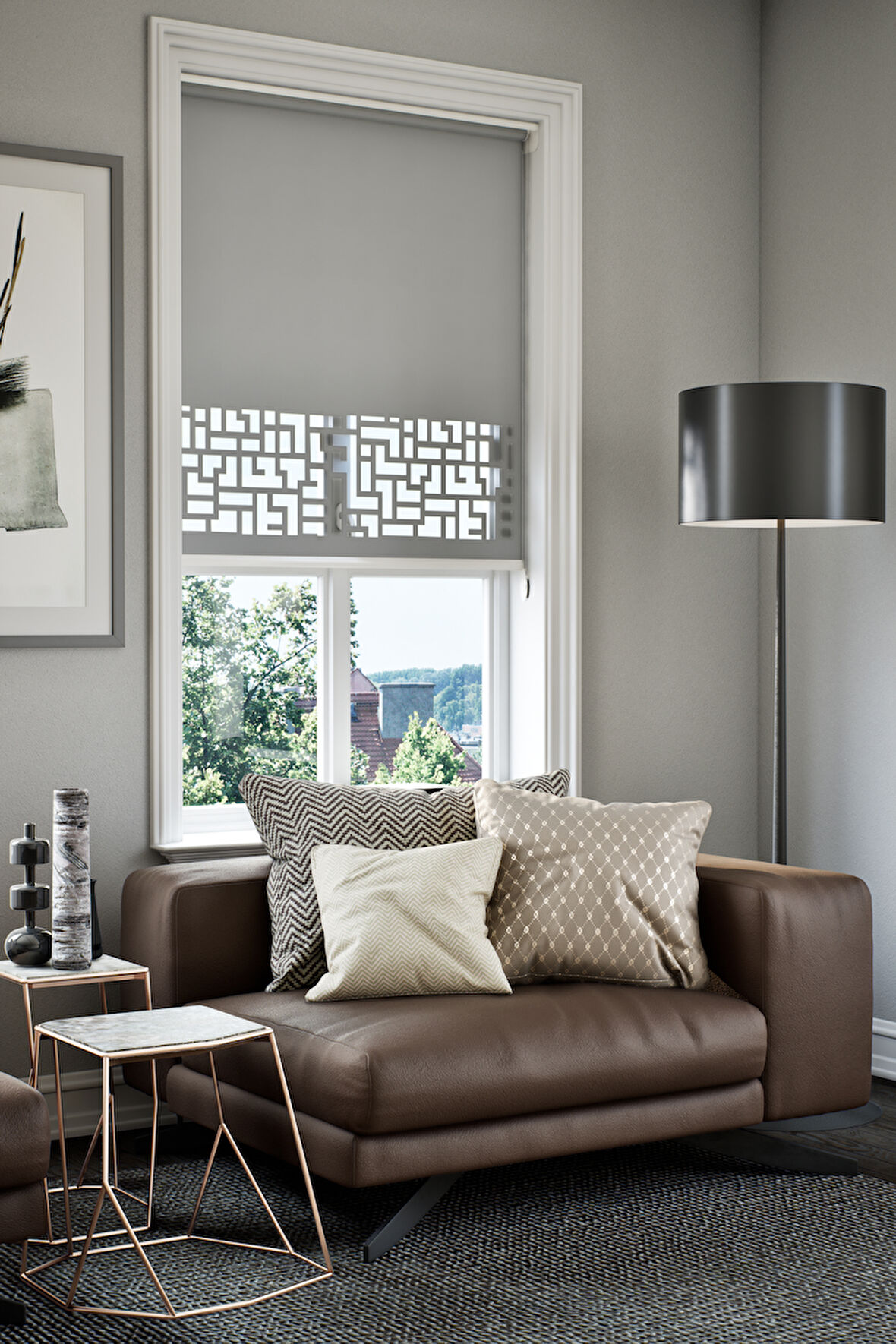 Lazer Kesim Mat Stor Perde, Lazer Kesimli Klasik Serisi, C-3005 Gri Renk