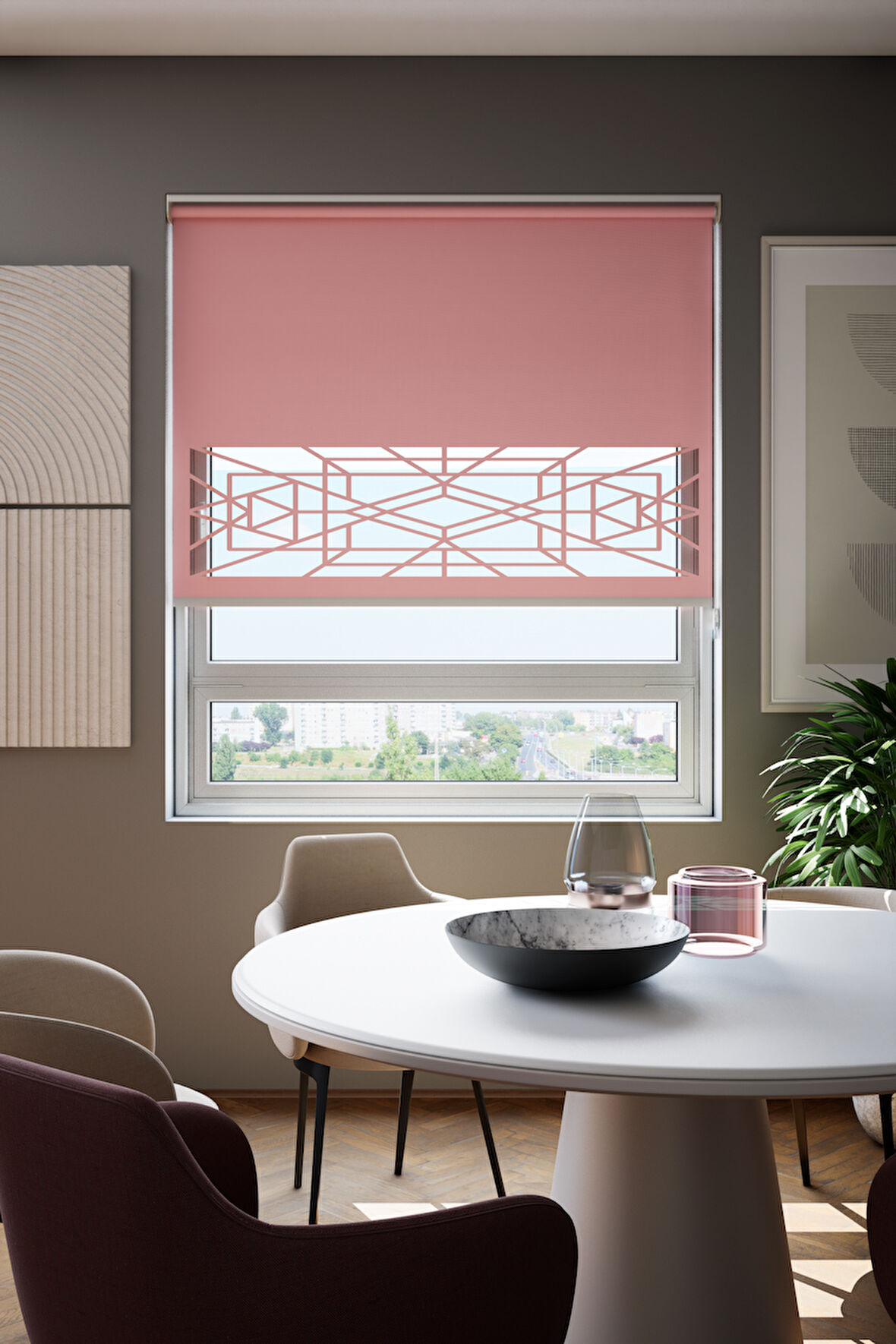 Lazer Kesim Mat Stor Perde, Lazer Kesimli Klasik Serisi, C-9006 Gül Kurusu Renk