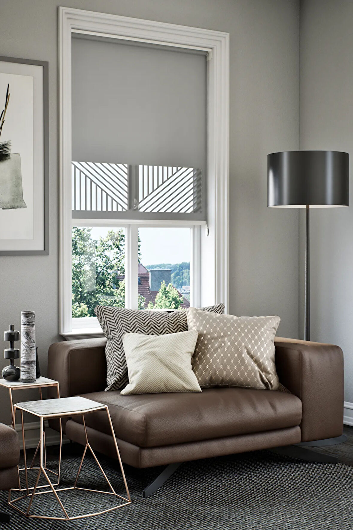 Lazer Kesim Mat Stor Perde, Lazer Kesimli Klasik Serisi, C-151005 Gri Renk