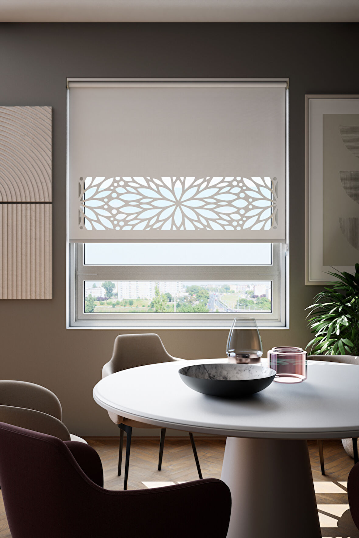 Lazer Kesim Mat Stor Perde, Lazer Kesimli Modern Serisi, M-131001 Beyaz Renk