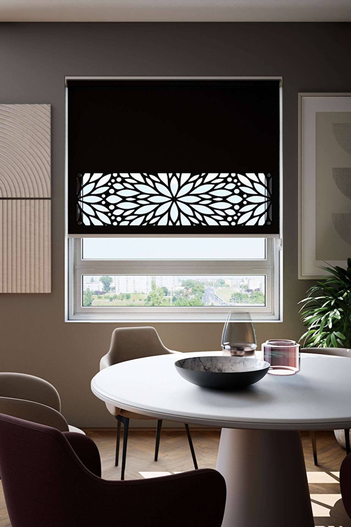 Lazer Kesim Mat Stor Perde, Lazer Kesimli Modern Serisi, M-131008 Siyah Renk