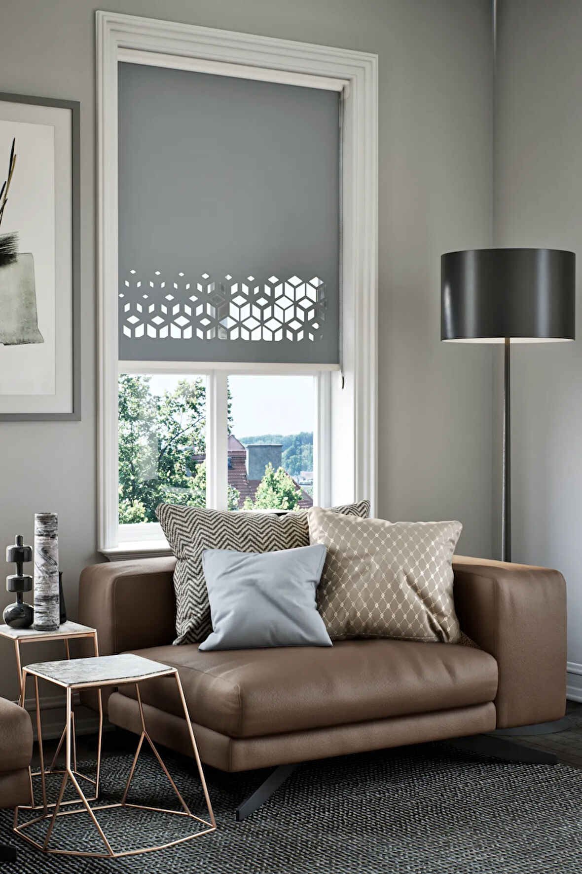 Lazer Kesim Mat Stor Perde, Lazer Kesimli Modern Serisi, M-141004 Antrasit Renk