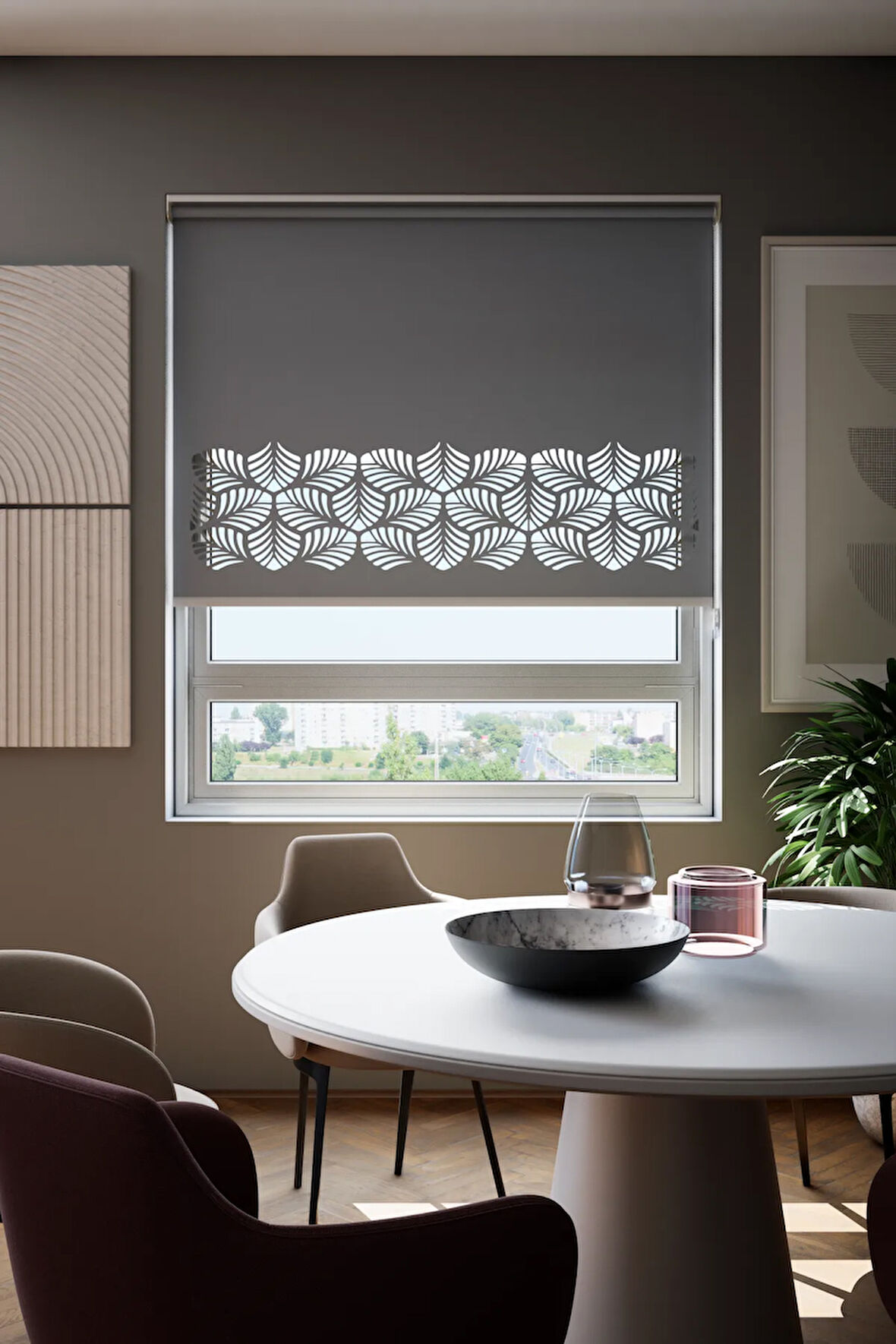 Lazer Kesim Mat Stor Perde, Lazer Kesimli Modern Serisi, M-151004 Antrasit Renk